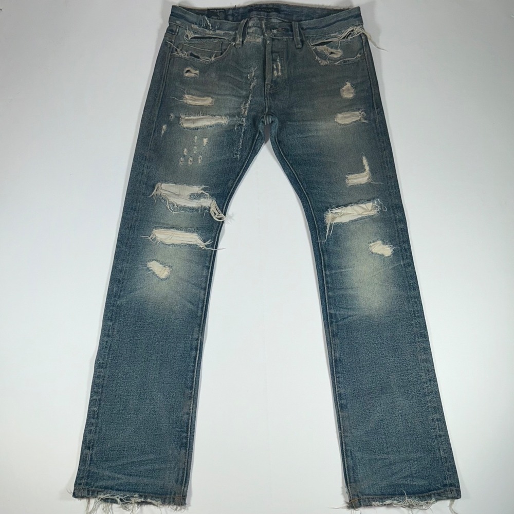 Cult of Individuality Rebel Straight Jeans Mens 32x34 Selvedge Distressed
